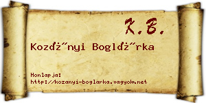 Kozányi Boglárka névjegykártya